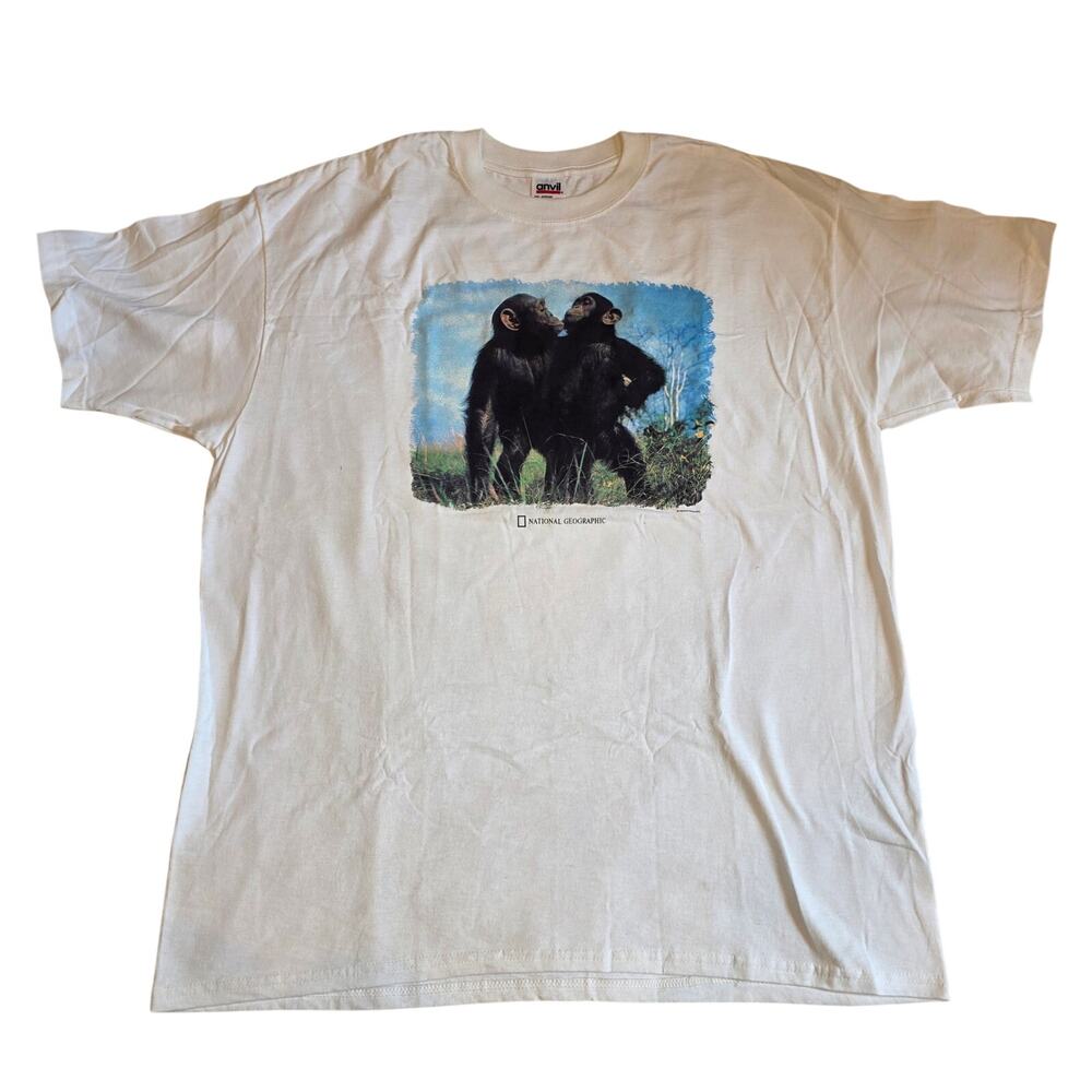 Vtg 90s National Geographic Chimpanzees Graphic T Shirt XL Anvil USA Blank